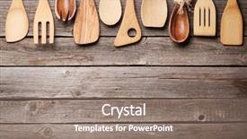 Presentation with cooking utensils - Beautiful slides featuring various cooking utensils over wooden backdrop and a gray colored foreground