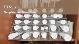  Presentation with beauty cosmetic - PPT theme consisting of various cosmetic cream in the beauty salon background and a coral colored foreground