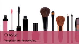  Presentation with cosmetics - PPT theme featuring various cosmetics on white background background and a red colored foreground