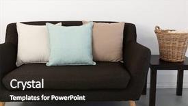  Presentation with various town newspaper headline - PPT theme having various cushions arranged on sofa background and a  colored foreground