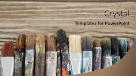  Presentation with wooden - Slides having various-dirty-paintbrush-arranged background and a coral colored foreground