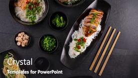  Presentation with different - Slides featuring various-dishes-of-asian-cuisine background and a dark gray colored foreground