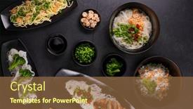  Presentation with shrimp - Theme enhanced with various-dishes-of-asian-cuisine background and a coral colored foreground