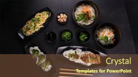  Presentation with shrimp - Presentation enhanced with various-dishes-of-asian-cuisine background and a tawny brown colored foreground