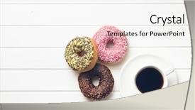  Presentation with coffee donuts - Amazing slides having various donuts with coffee backdrop and a white colored foreground