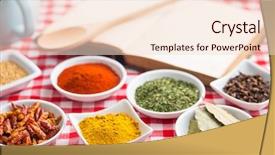  Presentation with checkered tablecloth - PPT layouts consisting of various dried herbs and spices on checkered tablecloth background and a lemonade colored foreground