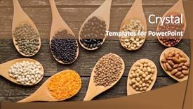  Presentation with beans legumes - Slides enhanced with various dried legumes in wooden background and a coral colored foreground