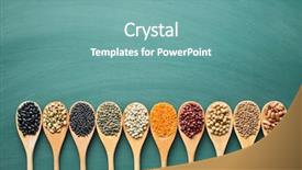  Presentation with beans legumes - Colorful presentation design enhanced with various dried legumes in wooden backdrop and a seafoam green colored foreground