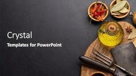  Presentation with cooking oil - Presentation theme consisting of various-dried-spices-olive-oil background and a dark gray colored foreground