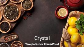  Presentation with black tea - Presentation design featuring various-dried-tea-herbal-berry background and a tawny brown colored foreground