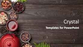  Presentation with tea cup - Slide set with various-dry-herbal-tea-teapot background and a dark gray colored foreground