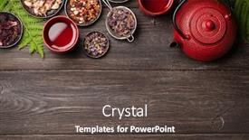  Presentation with tea cup - Presentation design featuring various-dry-herbal-tea-teapot background and a dark gray colored foreground