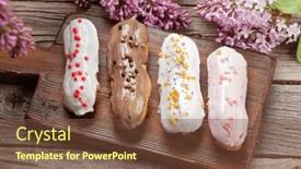  Presentation with dessert - Presentation theme consisting of various-eclair-dessert-on-wooden background and a tawny brown colored foreground