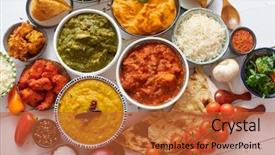  Presentation with indian food - Amazing slide set having various food with spices rice backdrop and a red colored foreground