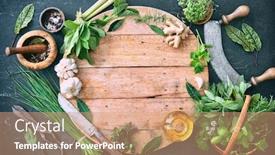  Presentation with kitchen utensils - Amazing presentation design having various-fresh-herbs-from-garden backdrop and a coral colored foreground