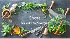  Presentation with utensils - Colorful presentation theme enhanced with various-fresh-herbs-from-garden backdrop and a gray colored foreground