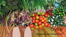 Presentation with market food - Colorful slides enhanced with various fresh vegetables in asian backdrop and a red colored foreground