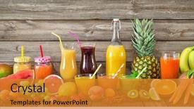  Presentation with juices - Beautiful slides featuring various freshly squeezed fruits backdrop and a gold colored foreground