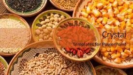  Presentation with wood wood grain - Presentation theme enhanced with millets spices - various grain beans in small background and a gold colored foreground