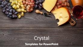  Presentation with red wine cheese - Colorful PPT theme enhanced with various-grapes-glass-of-red backdrop and a dark gray colored foreground