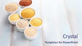  Presentation with bowl - Presentation consisting of cereal grains - various groats in bowl background and a sky blue colored foreground