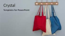  Presentation with wall - Theme consisting of various handbags hanging on hook background and a light gray colored foreground