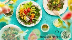  Presentation with taste - PPT theme with various-healthy-salads-of-fresh background and a teal colored foreground