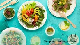  Presentation with healthy drink - Beautiful slides featuring various-healthy-salads-of-fresh backdrop and a teal colored foreground