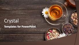 Presentation with tea cup - Presentation design consisting of various-herbal-dry-tea-teapot background and a tawny brown colored foreground