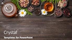  Presentation with tea cup - PPT theme having various-herbal-dry-tea-teapot background and a dark gray colored foreground