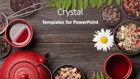  Presentation with herbal - Cool new PPT layouts with various-herbal-dry-tea-teapot backdrop and a dark gray colored foreground
