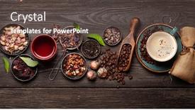  Presentation with tea coffee - Slide set having various-herbal-tea-and-espresso background and a dark gray colored foreground