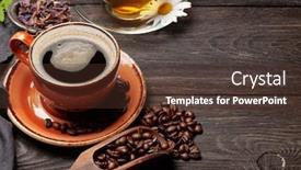  Presentation with tea coffee - Beautiful presentation theme featuring various-herbal-tea-and-espresso backdrop and a tawny brown colored foreground