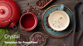  Presentation with tea coffee - PPT theme with various-herbal-tea-and-espresso background and a tawny brown colored foreground