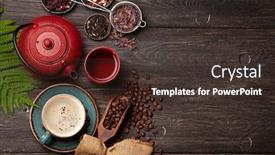  Presentation with tea cup - Audience pleasing presentation design consisting of various-herbal-tea-in-teapot backdrop and a tawny brown colored foreground