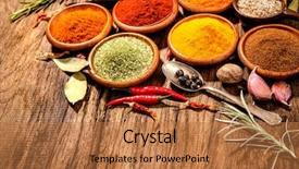  Presentation with herbs - Theme featuring various herbs and spices on wooden table background and a coral colored foreground