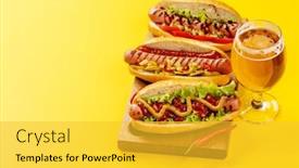  Presentation with cutting board - PPT theme consisting of various-hot-dog-and-beer background and a yellow colored foreground