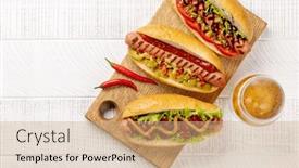  Presentation with cutting board - Theme enhanced with various-hot-dog-and-beer background and a coral colored foreground