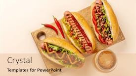  Presentation with hotdog corn dog street junk - PPT theme having various-hot-dog-and-beer background and a coral colored foreground