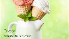  Presentation with ice cream cones - Presentation theme enhanced with various-ice-cream-in-waffle background and a soft green colored foreground
