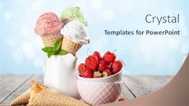  Presentation with ice cream cones - Presentation featuring various-ice-cream-in-waffle background and a sky blue colored foreground