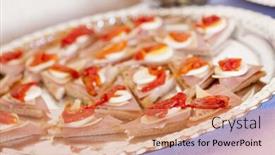  Presentation with appetizers - PPT theme featuring various-italian-appetizers-on-serving background and a coral colored foreground