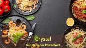  Presentation with pasta sauce - Slide deck having various-italian-pasta-seafood-mushroom background and a tawny brown colored foreground