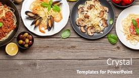  Presentation with pasta sauce - Slide set with various-italian-pasta-seafood-mushroom background and a gray colored foreground