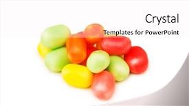  Presentation with jelly bean - Colorful PPT theme enhanced with various jelly beans isolated backdrop and a  colored foreground