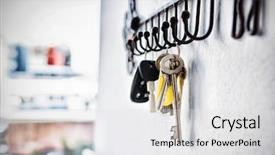  Presentation with low hanging fruit - Presentation design featuring various keys hanging on hook background and a light gray colored foreground