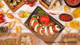  Presentation with vintage food - Audience pleasing presentation design consisting of various-kind-of-italian-food backdrop and a coral colored foreground