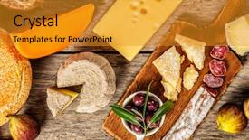  Presentation with traditional wood - PPT theme featuring various kind of traditional cheese background and a gold colored foreground