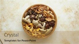  Presentation with mushrooms - Presentation theme with various-kinds-of-assorted-raw background and a gold colored foreground