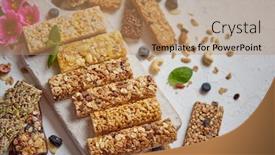  Presentation with dry fruits - Slides having various-kinds-of-protein-granola background and a coral colored foreground